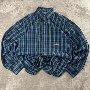 Wrangler Riata Blue Lightweight Plaid Button-down Oxford Shirt Size Medium